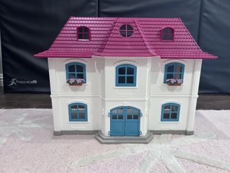 Three Level Dollhouse – Pink Roof & Teal Windows