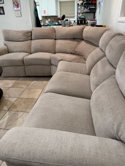 Large Beige Fabric Sectional Sofa FREE
