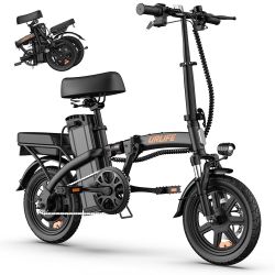 URLIFE Folding Electric Bike for Adults, 14" Portable Commuter ebikes, 20-40 Mile Long Range, 500W Peak Motor, 20MPH, Removable 48V Battery, UL Certif
