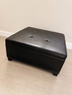 Black Faux Leather Tufted Storage Ottoman