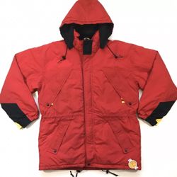 VINTAGE MARLBORO PUFFER JACKET MEDIUM M RED WINDBREAKER HOODIE PARKA SKI COUNTRY