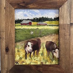 Curious Cows 8x10 Original oil painting $140
