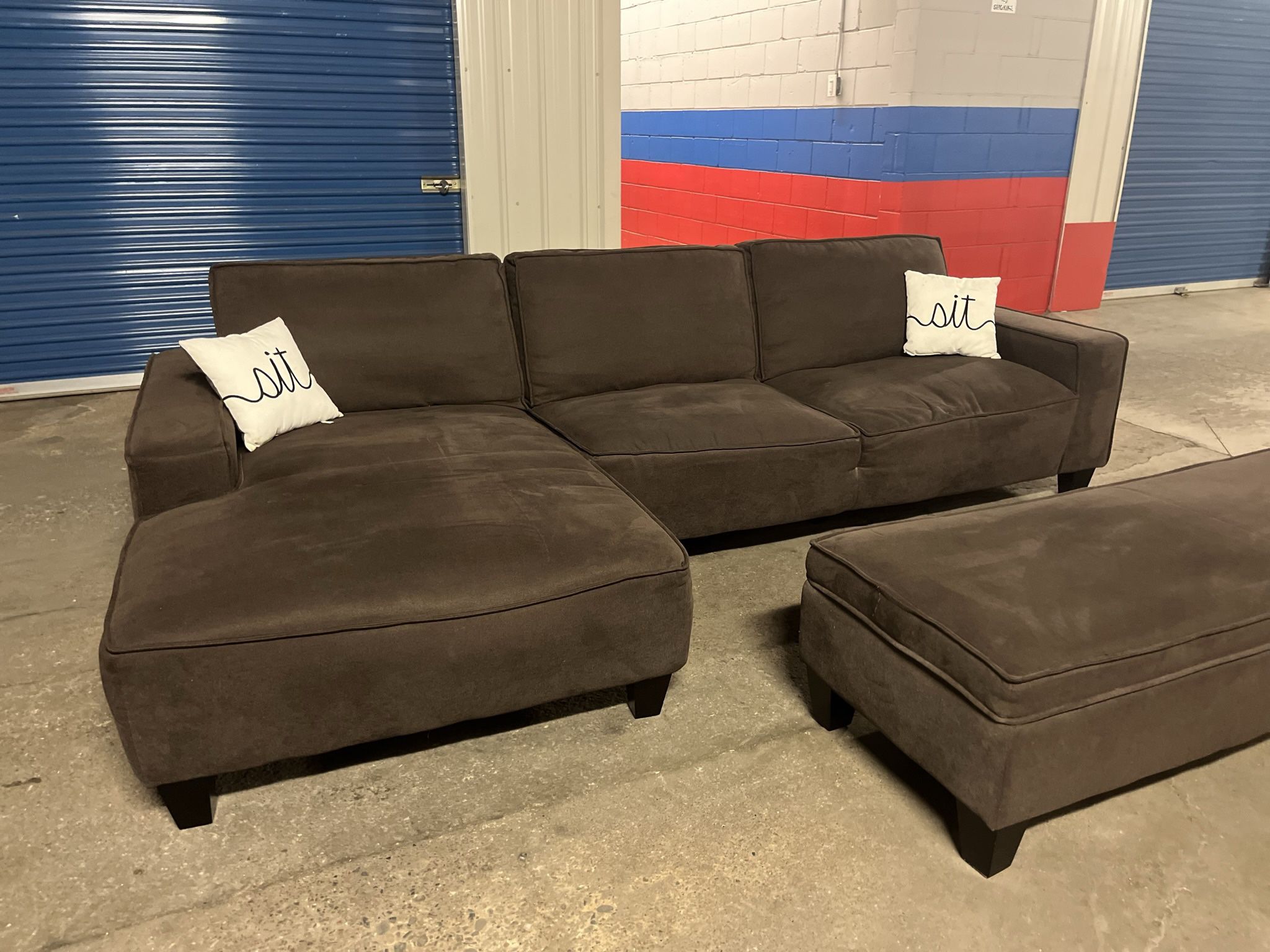 Brown Velvet Chaise Sectional w/ Huge Storage Ottoman  *Same Day Delivery Available!*