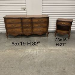 Vintage Broyhill French Provincial 9-Drawer Triple Dresser & Matching Nightstand Set