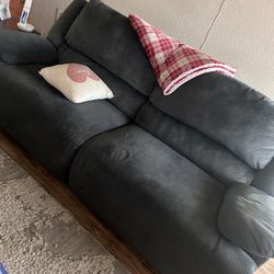 Dark Blue Fluffy Recliner Couch
