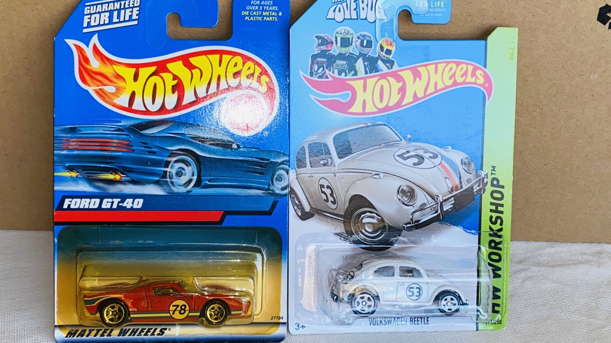 Hot Wheels GT 40 Red & Love Bug Volkswagen Beetle Toy Car
