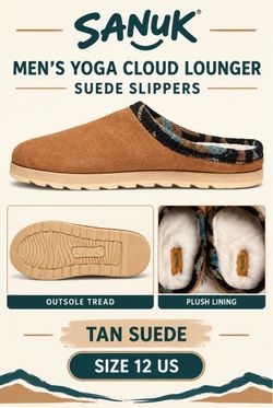 Sanuk Men's Yoga Cloud Lounger Suede Slippers, Size 12 US (Tan Suede)