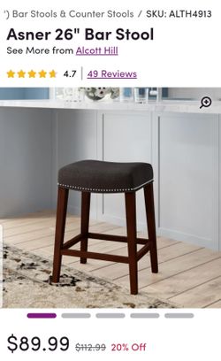 (2) Two Brand new 26" counter stools brown with grey cushion