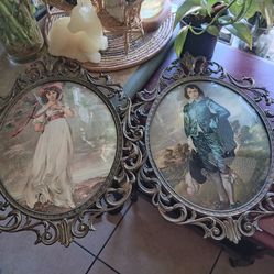 Vintage Made In Italy Metal Framed Portraits 