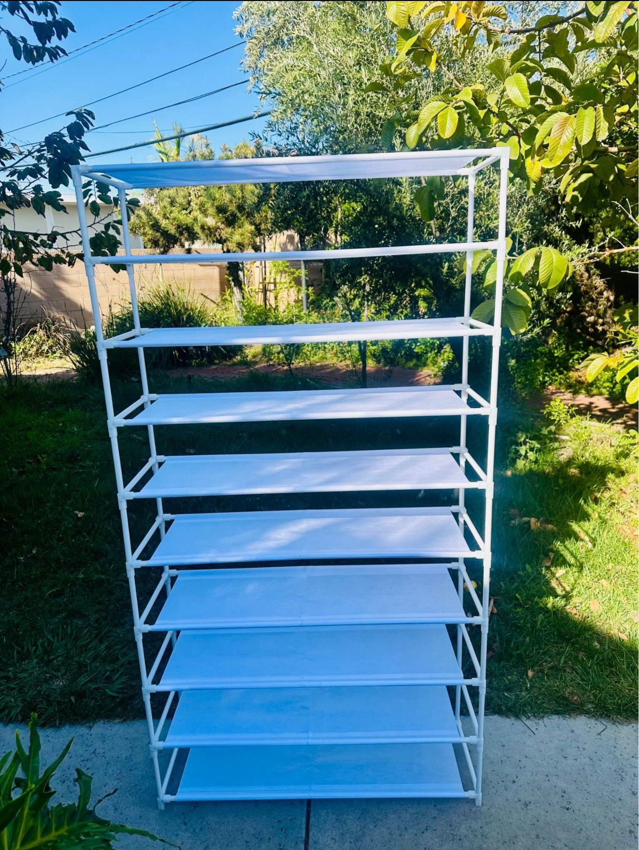 10 Tier Shoes Clothing Rack Shelves Closet Organizer Lightweight Size Length 33", Width 12", Height 62" New Condition Assembled