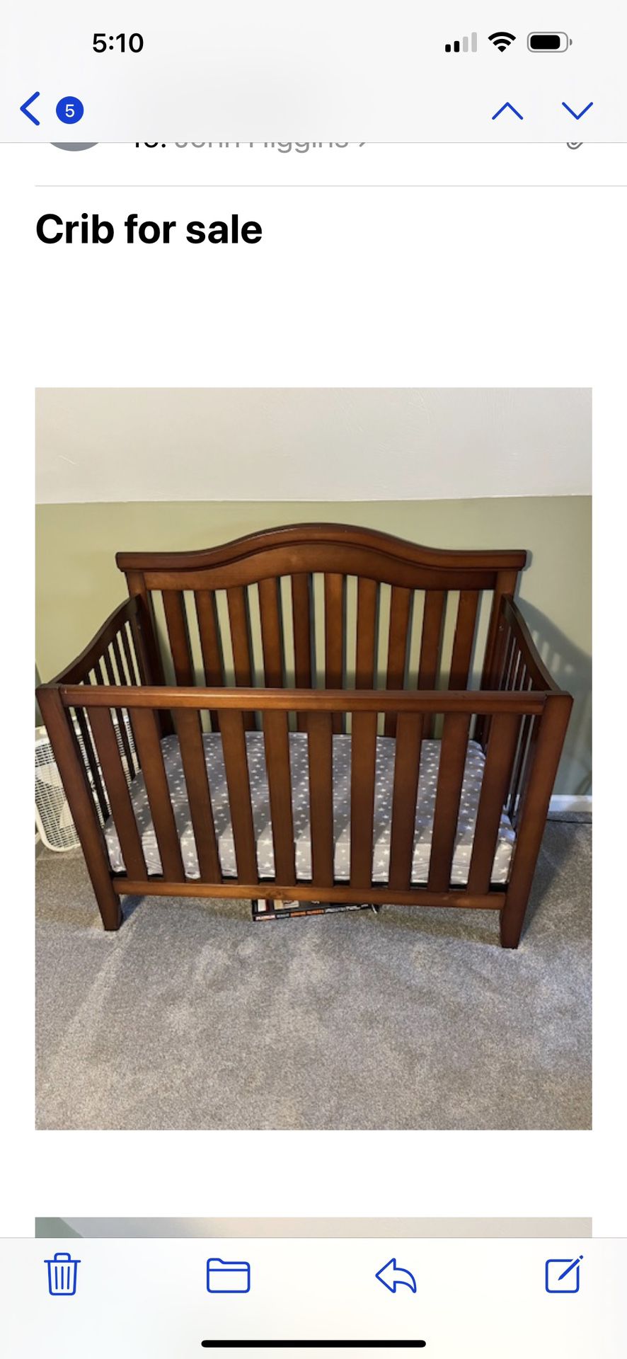 Crib With Almost New Covered Premium Mattress 