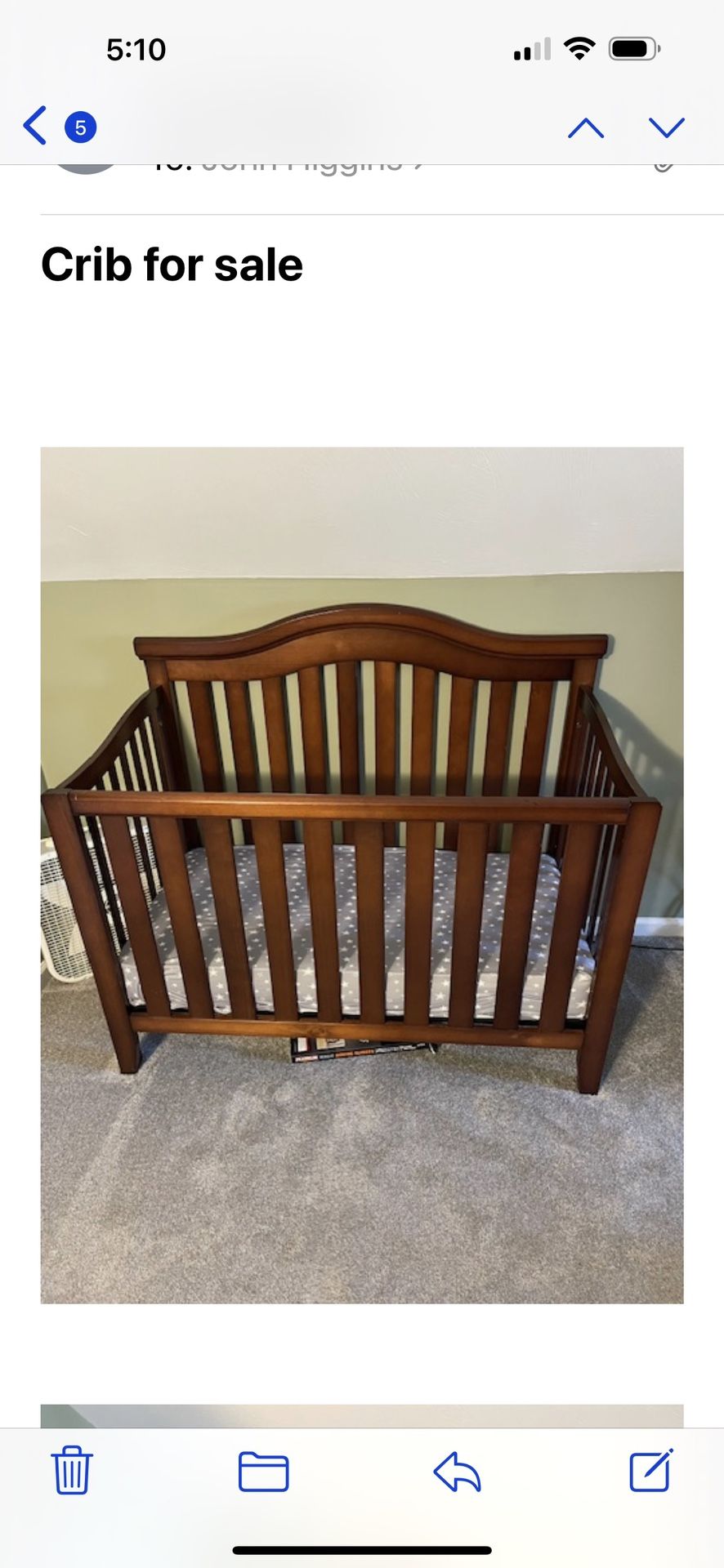 Crib With Almost New Covered Premium Mattress