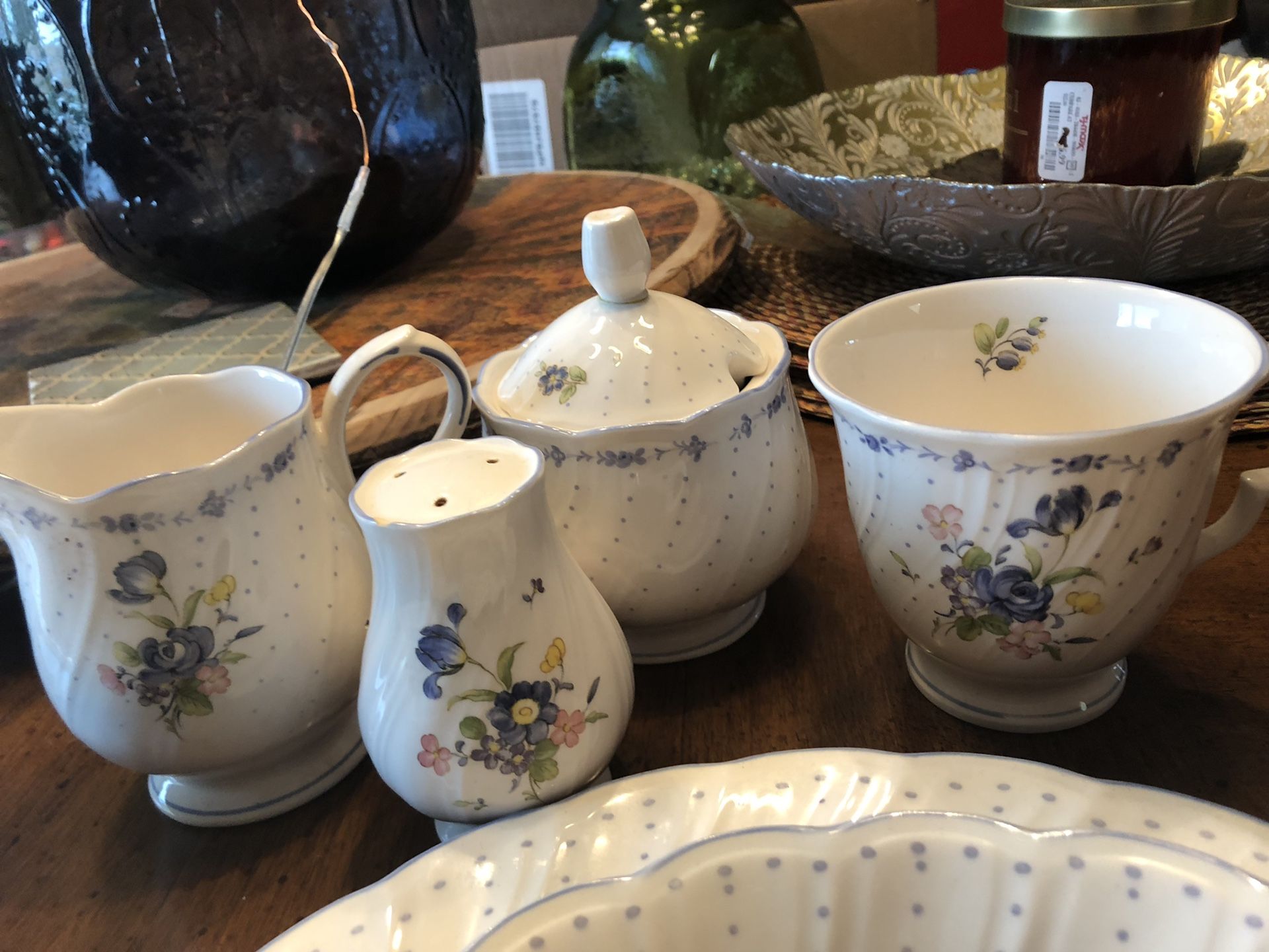 Dinnerware- 10 sets of Blue Peony by Nikko (includes serving platter & bowls , creamer & sugar)