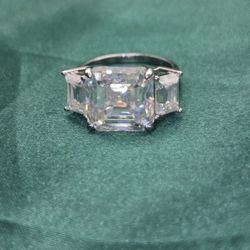 VVS D Moissanite Emerald Cut ThreeStone Ring 925 Sterling Silver Luxury Statemen