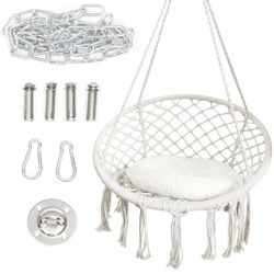 Hammock Hanging Swinging Chair,Hanging Cotton Rope Swing Chairs with Cushion and Hardware Kits