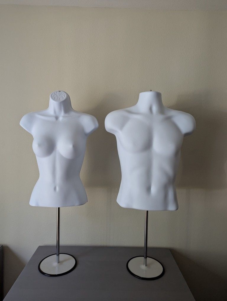 Male and Female Mannequin Torso with Metal Stand Hollow Back Body Stackable Dress Form for Tshirt Display, Countertop, Craft Shows, S-M Size