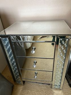 Mirrored 3-Drawer Nightstand / Accent Table – Crystal Knobs