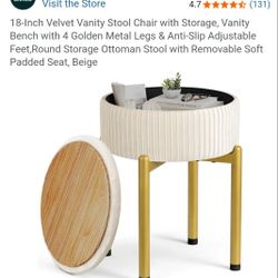 MEMOBARCO Round Velvet Vanity Stool/Storage