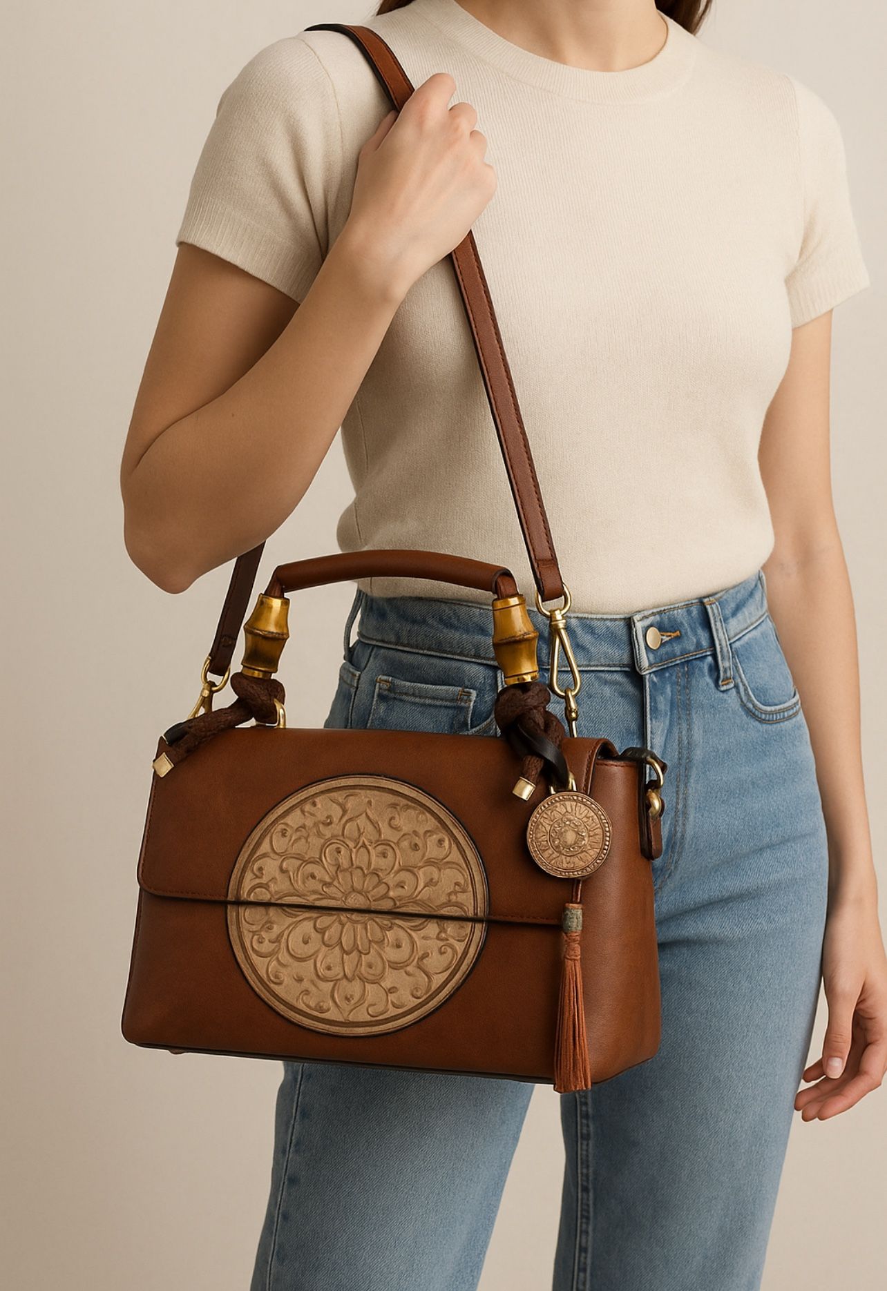 ๐ Handcrafted Vintage-Style Leather Shoulder Bag ๐ Genuine Leather Purse For Women