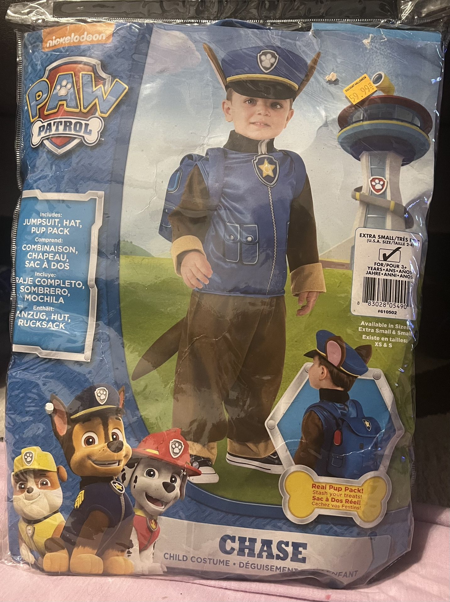 Paw Patrol chase Costume Size 2-4 For $35