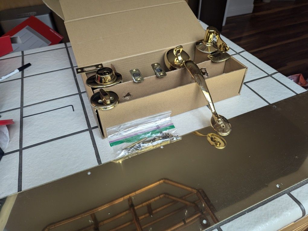 Schlage Brass Door Set and Kick Plate