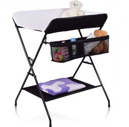 Baby Storage Folding Diaper Changing Table-Black Portable