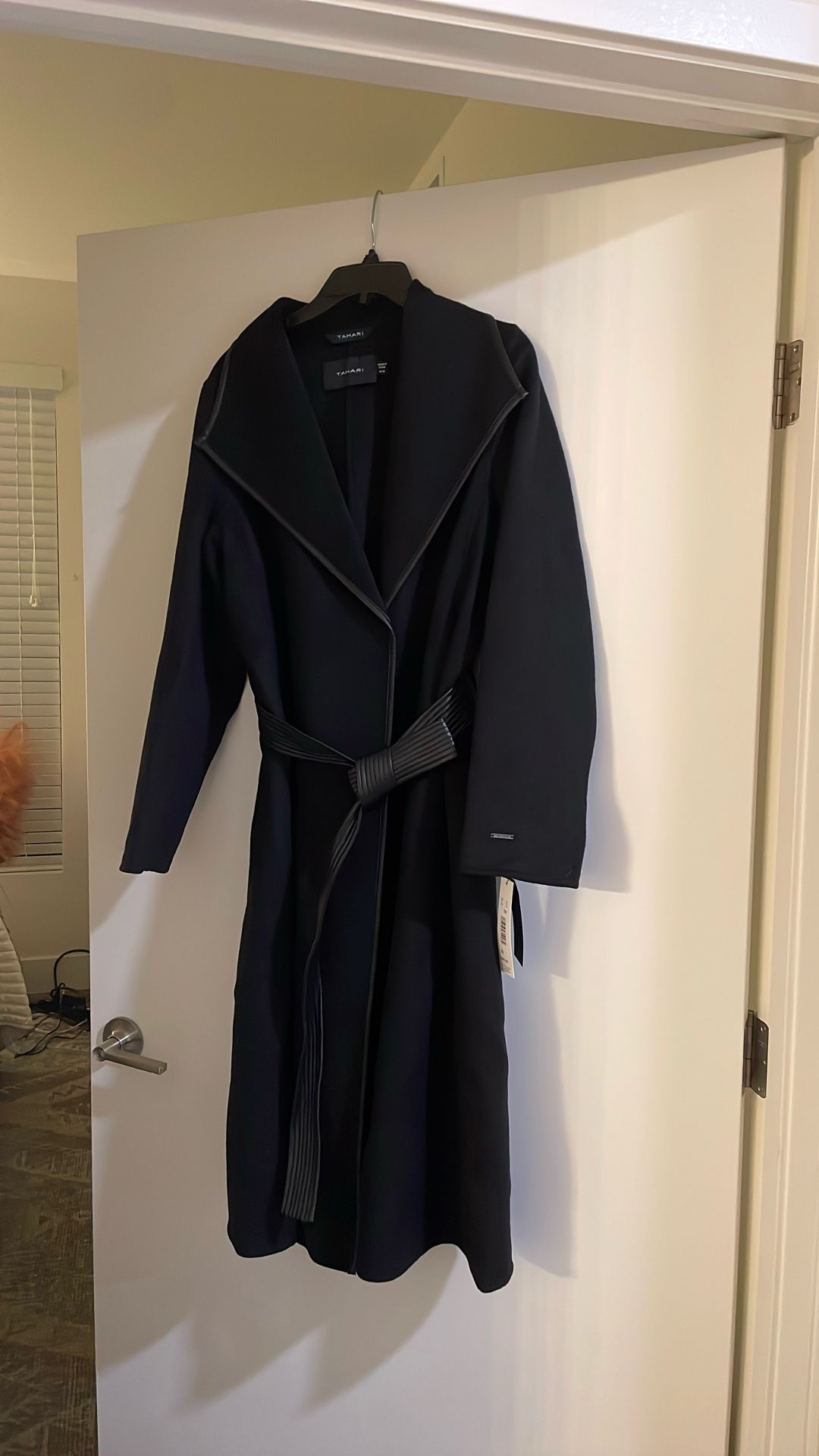 New $380 Tahari Long Black Coat Medium