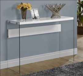 Contemporary Accent Console Table with Tempered Glass, White