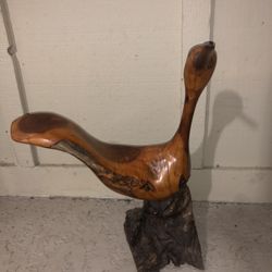 Vintage wooden bird sculpture Signed 