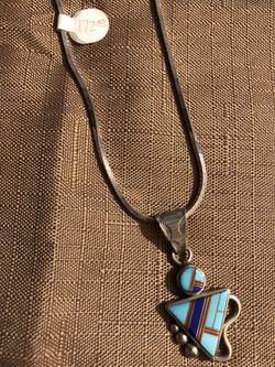 18” Native American authentic. 925 Sterling and turquoise necklace and charm NEW