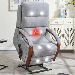 Power Lift Recliner Chair for Elderly People, Dual Motor Lift Chair with Vibration Massage and Heat, Lay Flat Recliner with Solid Wood Armrest, Standi