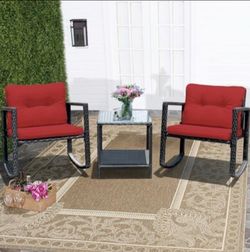 3-Piece Outdoor Wicker Rocking Chair Patio Set