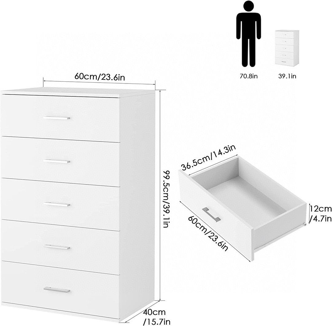 DRESSER FOR BEDROOM WITH 5 DRAWERS, MODERN STORAGE CABINET, FREE STANDING ORGANIZER
