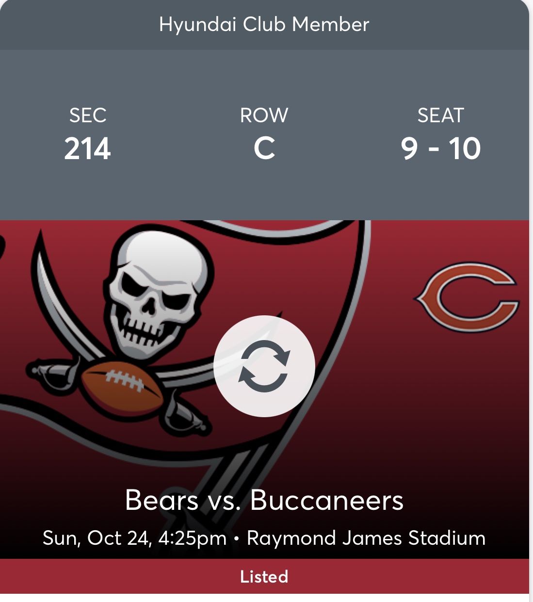 2 Club seats - Bears vs Bucs