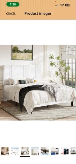 Full Size Platform Bed Frame with Velvet Upholstered Headboard Upholstered Bed Frame with Adjustable Headboard, Vertical Channel Tufting, Sturdy Wood 