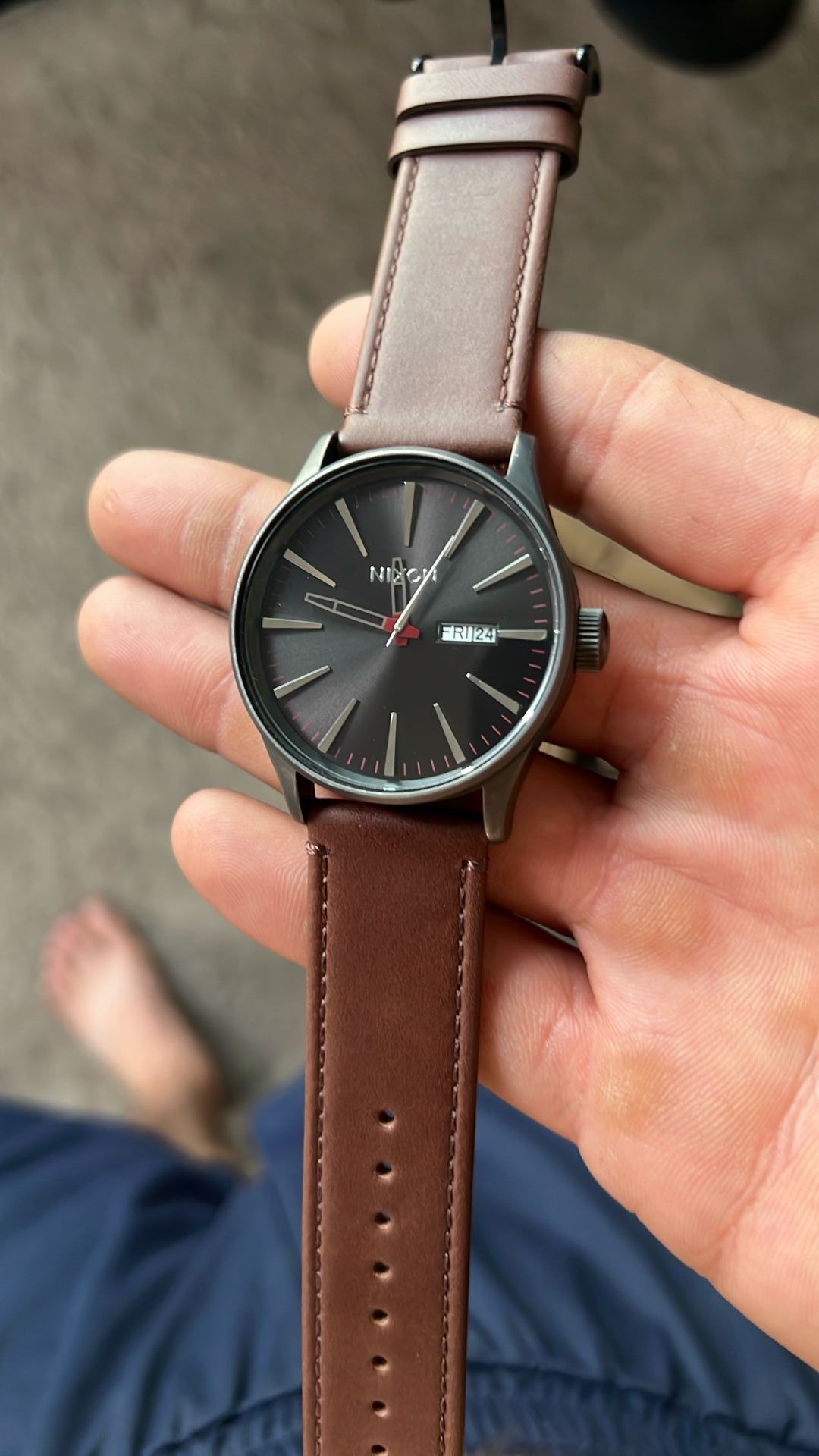 Nixon Sentry Gunmetal Leather Watch