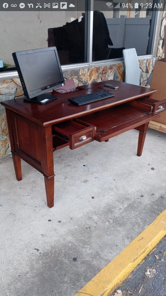 Gorgeous antique solid wood sturdy office desk computer table with 2 outlets and 3ubs ports hidden on desk top