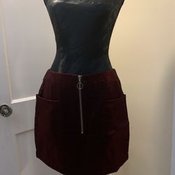 Burgundy Skirt with Front Zipper