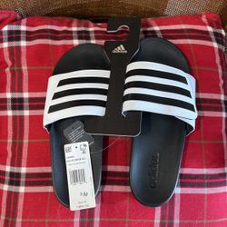 Adidas Adilette Comfort Adjustable Slides Classic Black And White Slippers Unisex Men’s 9 Women’s 10.5