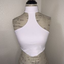 Remidoo Asymmetrical Rib Knit Cropped Halter Top 