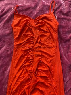 Long Orange ruched dress