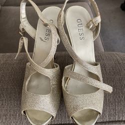 Guess High Heels, Black And Golden Sliver