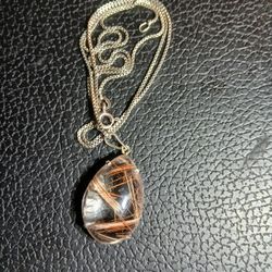 Red Rutilated Phantom Quartz Silver Pendant With 24" Silver Box Chain
