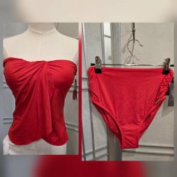 2-piece Vince Camuto Red Sunset Strapless Swim Top & Bottoms XS/S. NWT