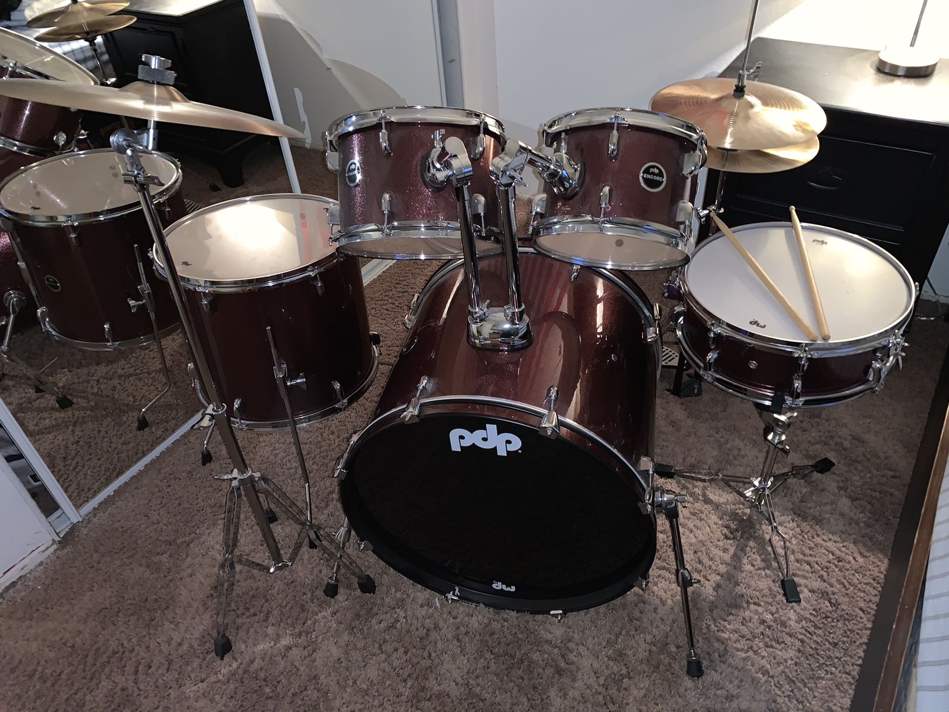 PDP 5- piece drum set (maroon)