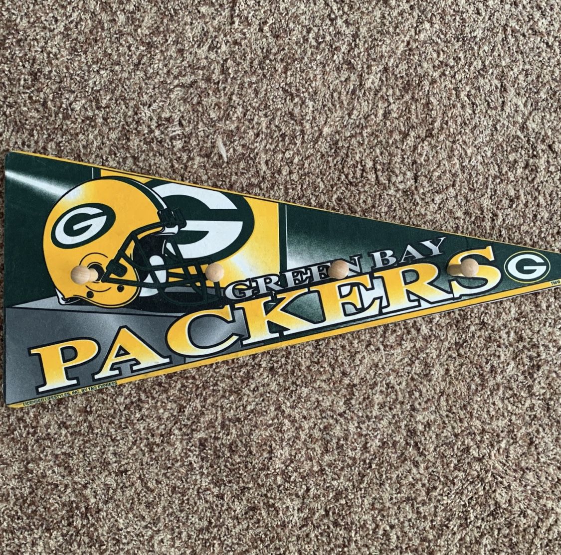 Green Bay Packers Hat Rack with 4 pegs 18 inches long