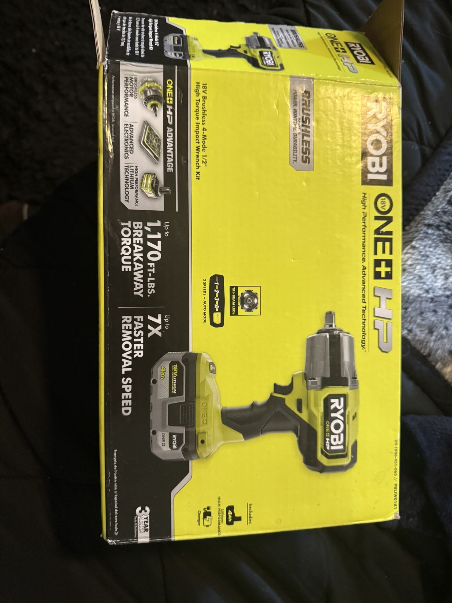 18v brushless 4-mode 1/2 High Torque Impact Wrench Kit 