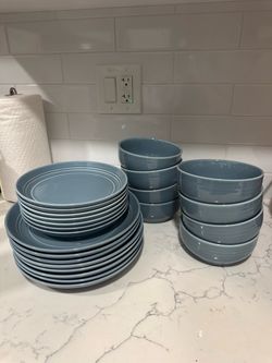 24pc Stoneware Westfield Dinnerware Set Blue - Threshold™: Solid Dish Set