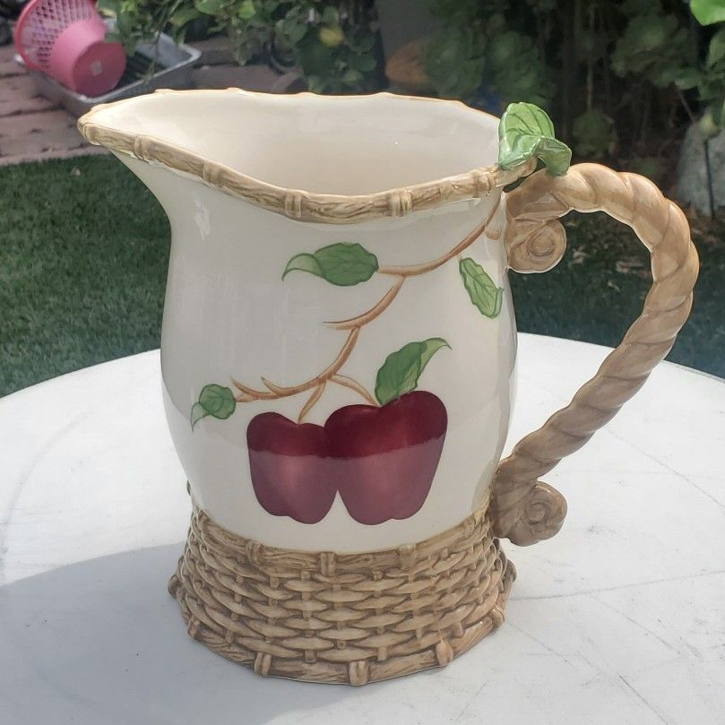 Vintage AVON Ceramic 8 Wicker Weave Fruit Pitcher - New York