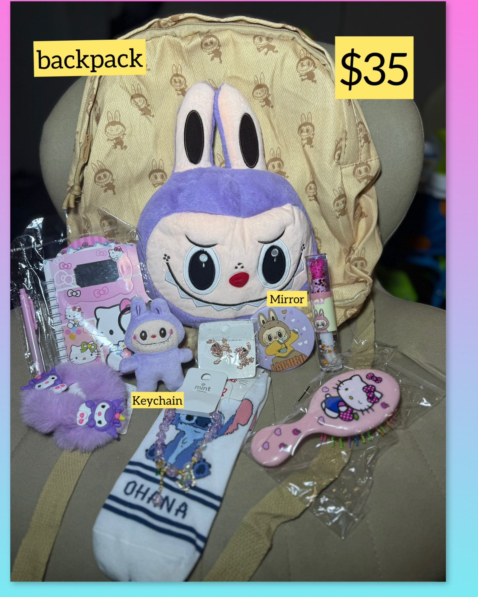 Labubu backpack and accessories for girls